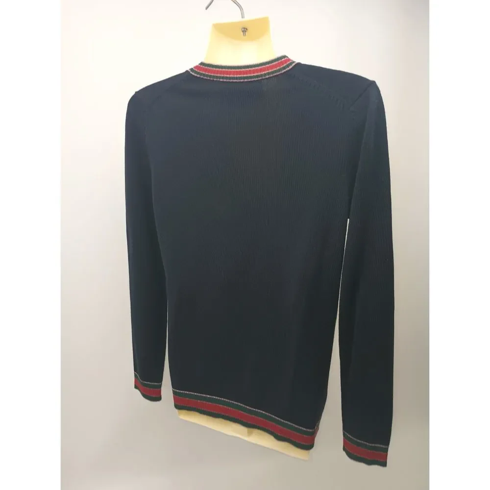 Gucci Women's Navy Blue Striped Merino Wool Knit Cardigan Size Small - Picture 3 of 6